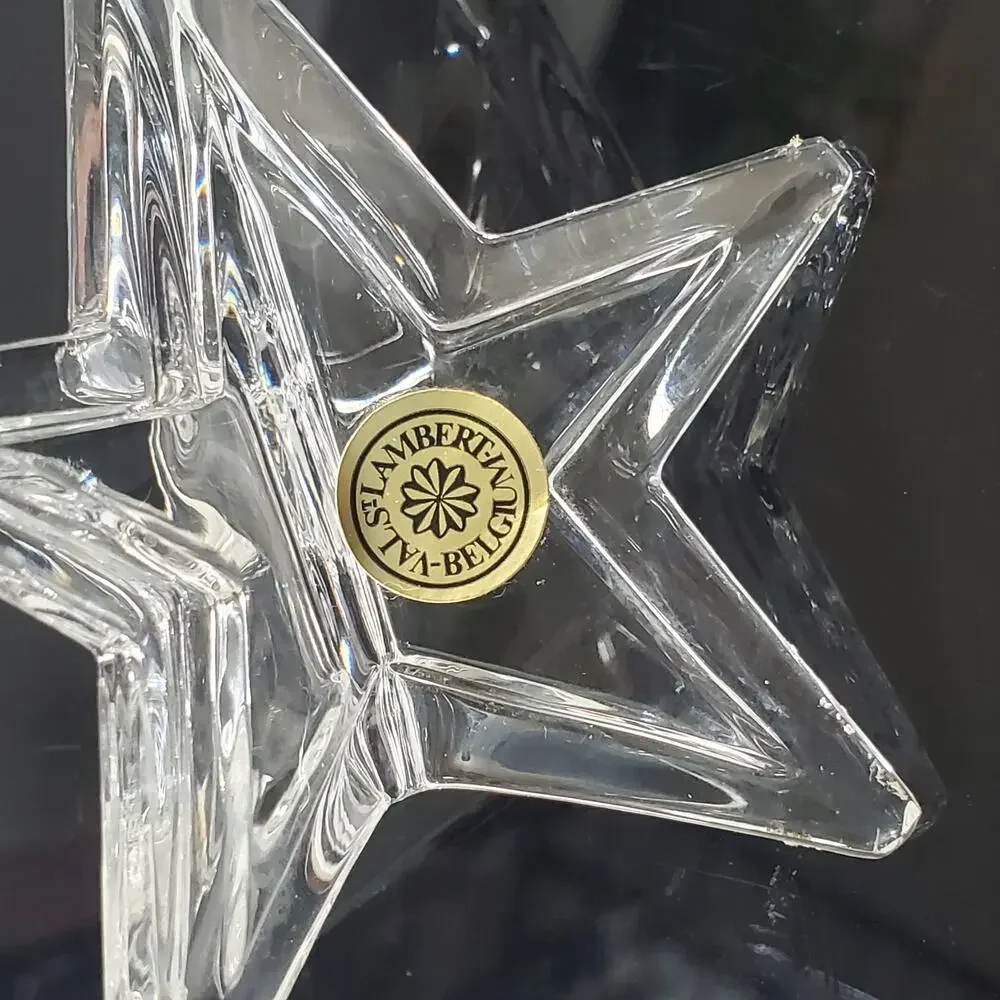 Vintage Val St Lambert Clear Crystal Christmas Star Holiday Ornament Belgium